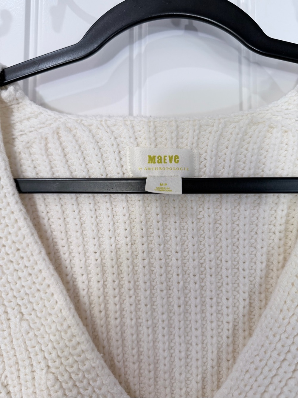 Maeve by Anthropologie Cream Chunky V-Neck Knit Sweater - Picture 3 of 5